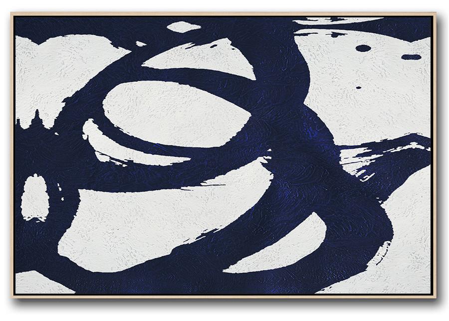 Horizontal Navy Painting Abstract Minimalist Art On Canvas - Best Abstract Art Paintings Extra Large